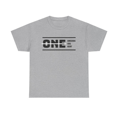 Male's Heavy Cotton Tee - 'ONE' Conscious Soul Heart | Casual Apparel, Gift for Mindfulness, Inspirational Wear, Summer Tee, Everyday Style