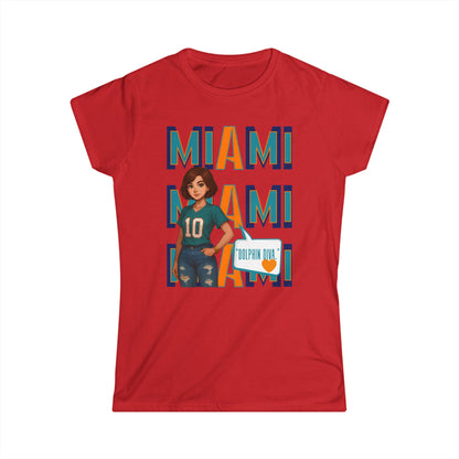 Miami Dolphins Women’s Softstyle Tee - Casual Sportswear, Game Day Outfit, Fan Apparel, Gift for Her, Miami Football Shirt