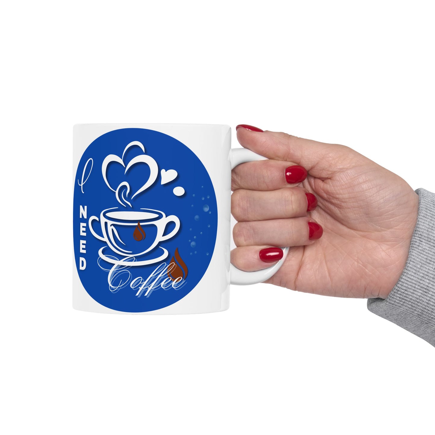 FaithStyles Coffee Mug - "I Need Coffee" Blue Ceramic Mug (11oz & 15oz)