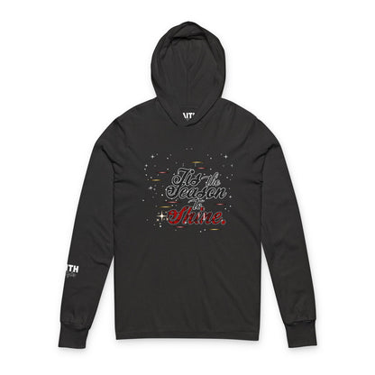 Holiday Hooded Tee — "Tis the Season to Shine" Long-Sleeve Hoodie Tee