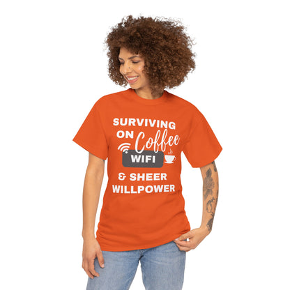 Surviving on Coffee Tee - Unisex Heavy Cotton Shirt, Funny Gift for Coffee Lovers, Perfect for Everyday Wear, Birthday & Holidays