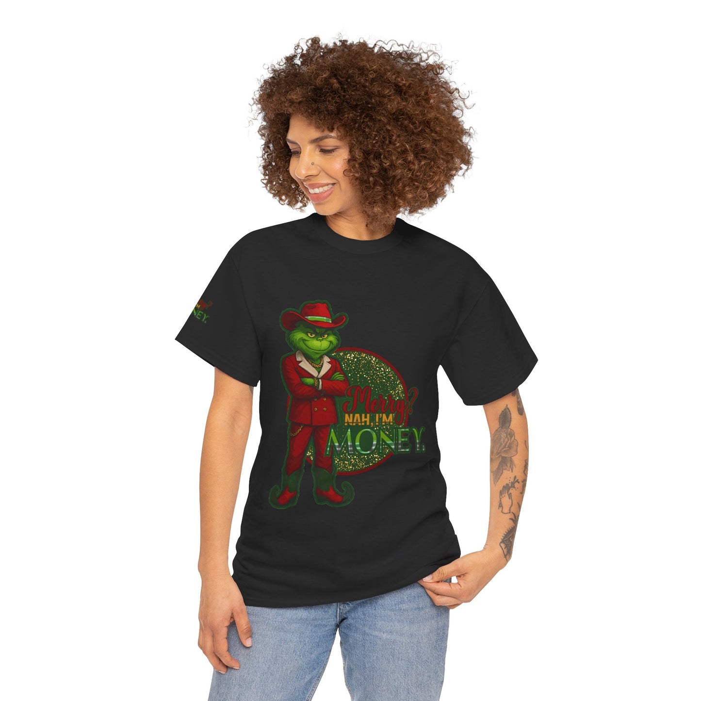 Grinch Inspired in Red Suit Tee — "Nah, I’m Money" Christmas Graphic T-Shirt