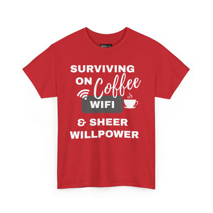 Surviving on Coffee Tee - Unisex Heavy Cotton Shirt, Funny Gift for Coffee Lovers, Perfect for Everyday Wear, Birthday & Holidays