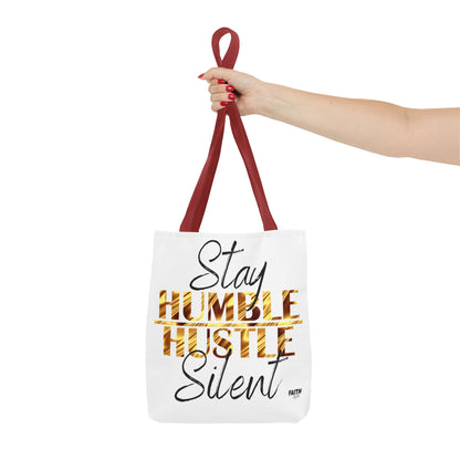 FaithStyles Stay Humble Hustle Silent Tote Bag — Motivational Leopard Print Canvas Tote