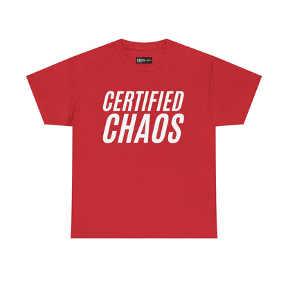 Certified Chaos Unisex Heavy Cotton Tee, Casual Tee, Graphic Tee, Trendy T-Shirt, Gift for Friends, Everyday Wear