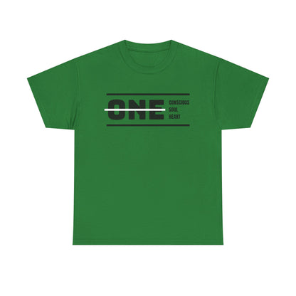 Male's Heavy Cotton Tee - 'ONE' Conscious Soul Heart | Casual Apparel, Gift for Mindfulness, Inspirational Wear, Summer Tee, Everyday Style