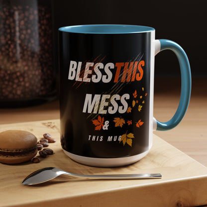 Bless This Mess Coffee Mug, Autumn Mug, Funny Mug Gift, Black Ceramic Mug, Fall Coffee Cup