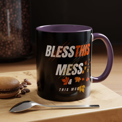 Bless This Mess Coffee Mug, Autumn Mug, Funny Mug Gift, Black Ceramic Mug, Fall Coffee Cup