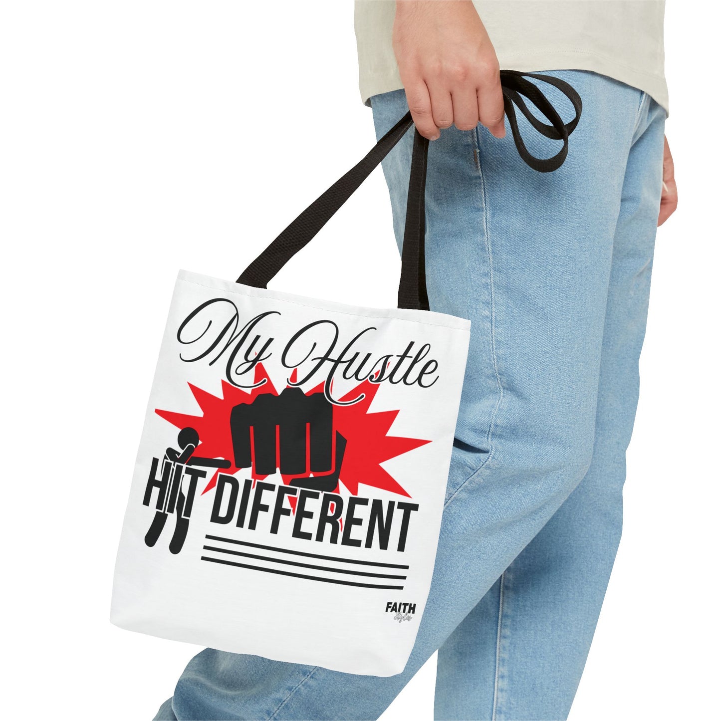 FaithStyles Motivational 'My Hustle, Hit Different' Graphic Tote Bag