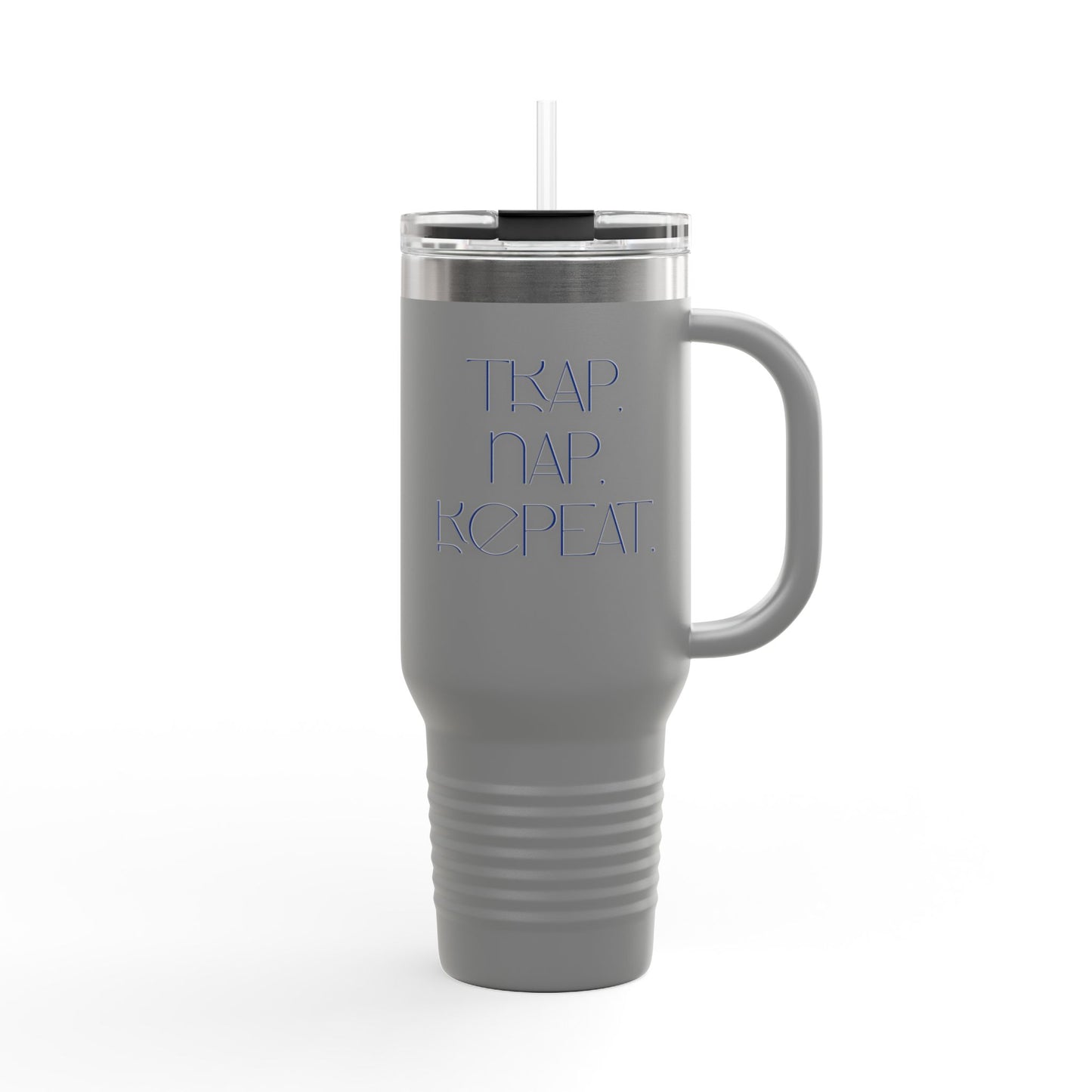 FaithStyles “Trap. Nap. Repeat.” Insulated Travel Tumbler – Stainless Steel Mug with Straw