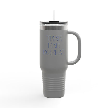 FaithStyles “Trap. Nap. Repeat.” Insulated Travel Tumbler – Stainless Steel Mug with Straw