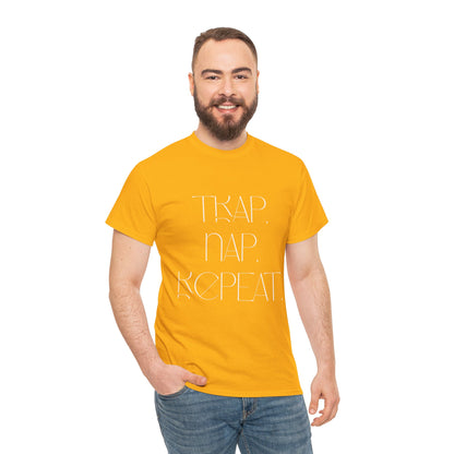 Unisex Heavy Cotton Tee - 'Trap. Nap. Repeat.' Motivational Shirt for Relaxation and Leisure