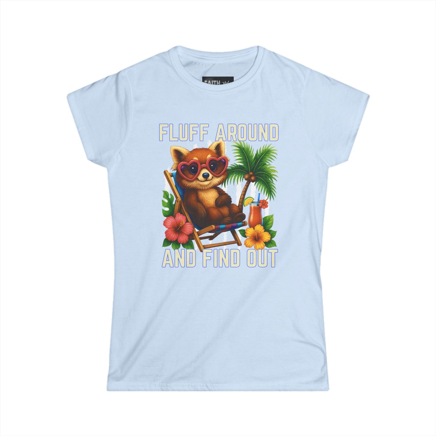 Charming Cat Themed Women's Softstyle Tee | Summer Vibes T-Shirt, Cute Cat Top, Beachy Fun Shirt, Gift for Cat Lovers, Relaxed Wear