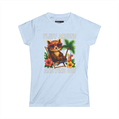 Charming Cat Themed Women's Softstyle Tee | Summer Vibes T-Shirt, Cute Cat Top, Beachy Fun Shirt, Gift for Cat Lovers, Relaxed Wear