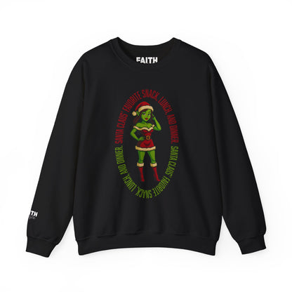 Holiday Goblin Girl Crewneck Sweatshirt — 'Favorite Snack' Christmas Sweatshirt