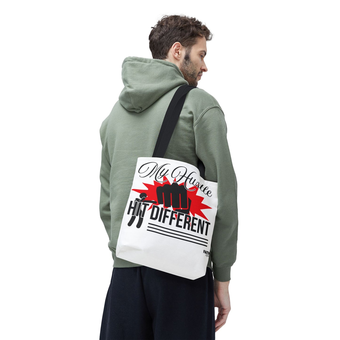 FaithStyles Motivational 'My Hustle, Hit Different' Graphic Tote Bag