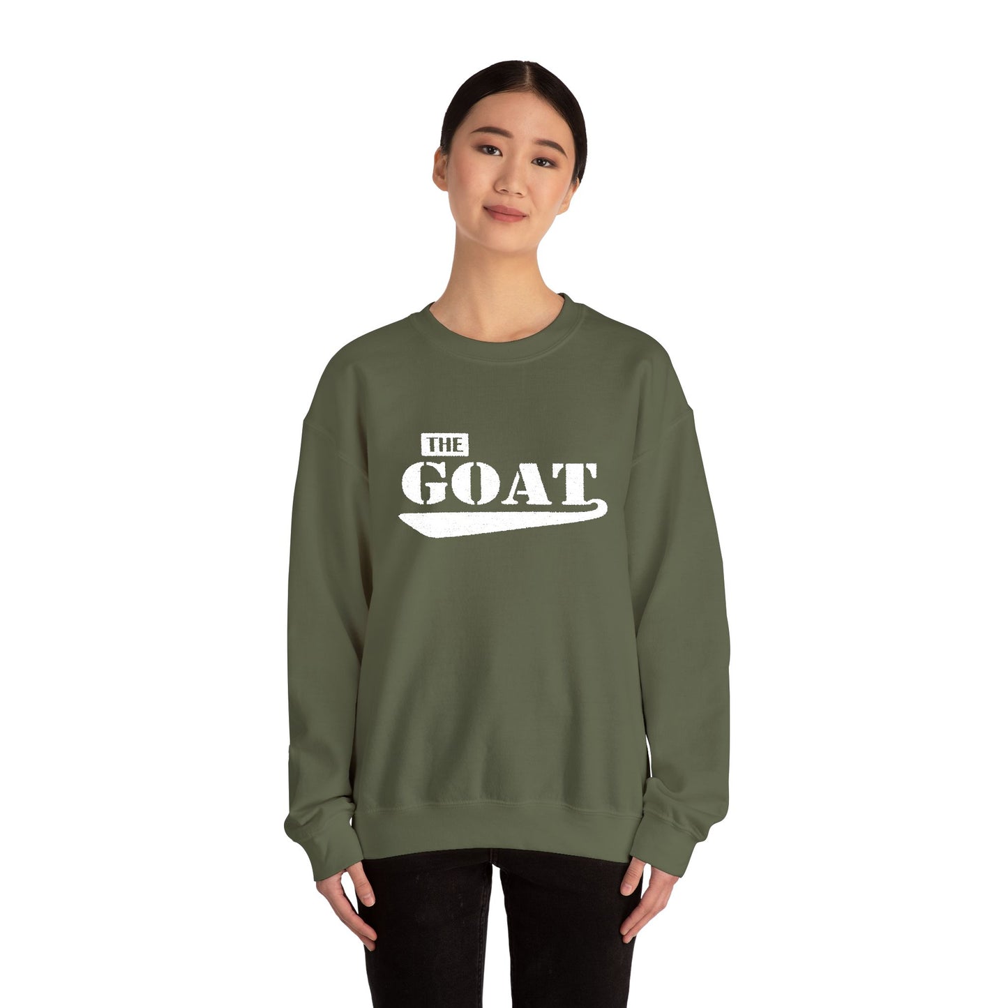 NEW FaithStyles Embroidery The GOAT Crewneck Sweatshirt – Bold White Graphic Pullover