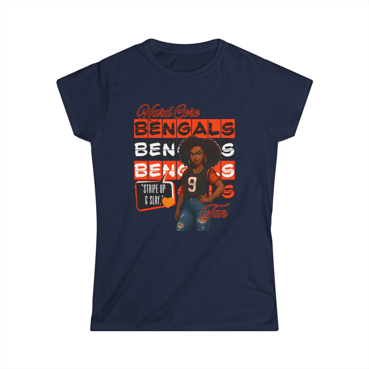 Hardcore Bengals Fan Women's Softstyle Tee, Game Day Shirt, Sports Apparel, Gift for Football Fans, Team Spirit Wear
