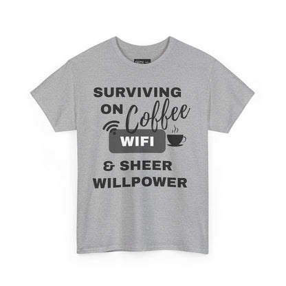 Surviving on Coffee Tee - Unisex Heavy Cotton Shirt, Funny Gift for Coffee Lovers, Perfect for Everyday Wear, Birthday & Holidays