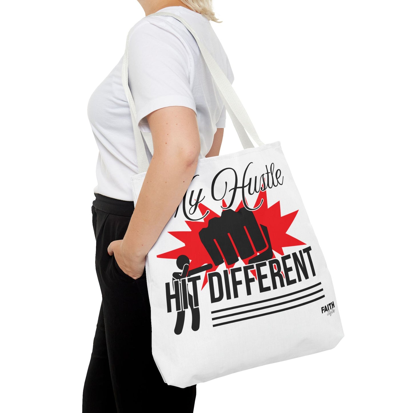 FaithStyles Motivational 'My Hustle, Hit Different' Graphic Tote Bag