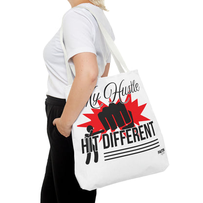 FaithStyles Motivational 'My Hustle, Hit Different' Graphic Tote Bag