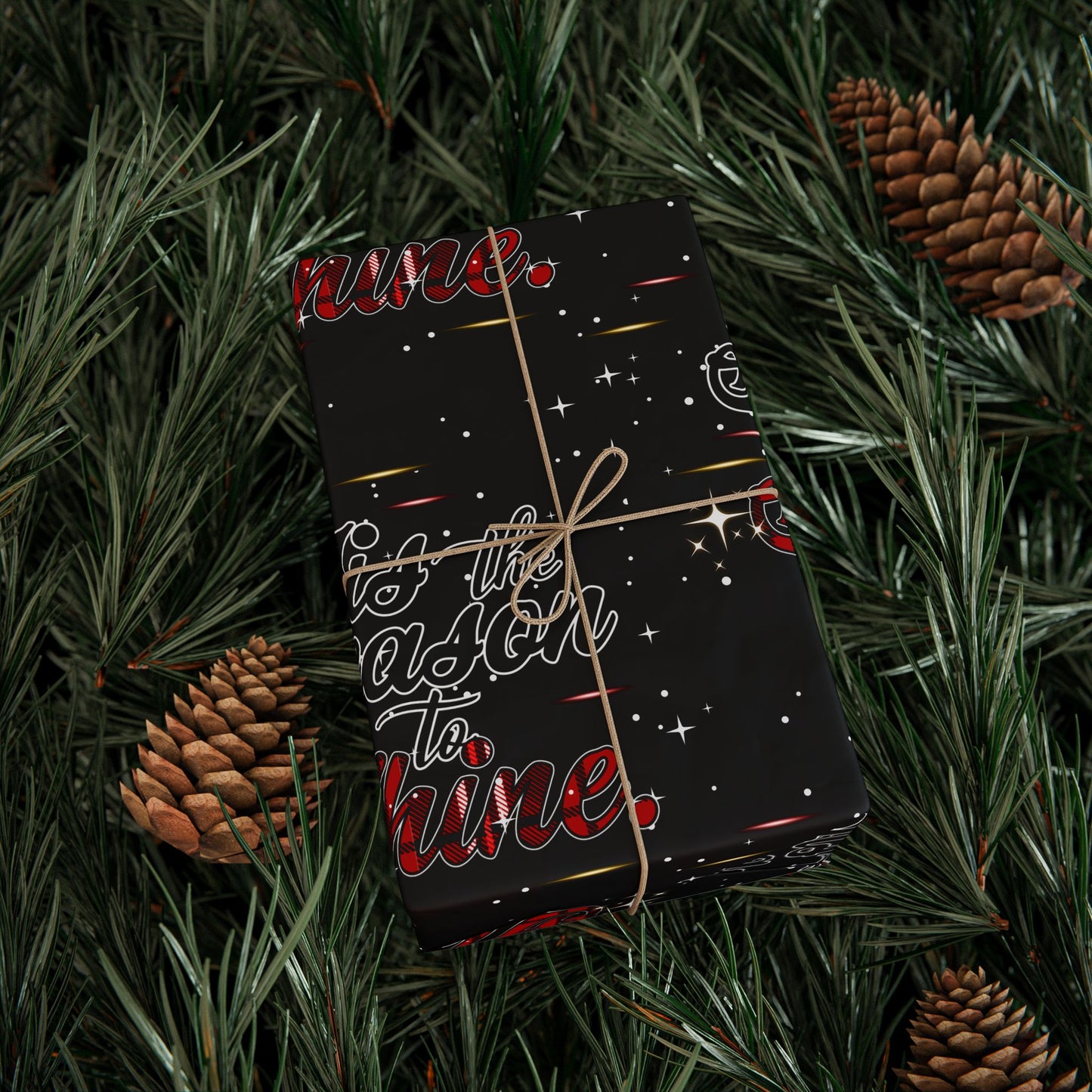 Wrapping Paper Roll — Black Space Pattern with Red 'Ho Ho Ho' Holiday Design