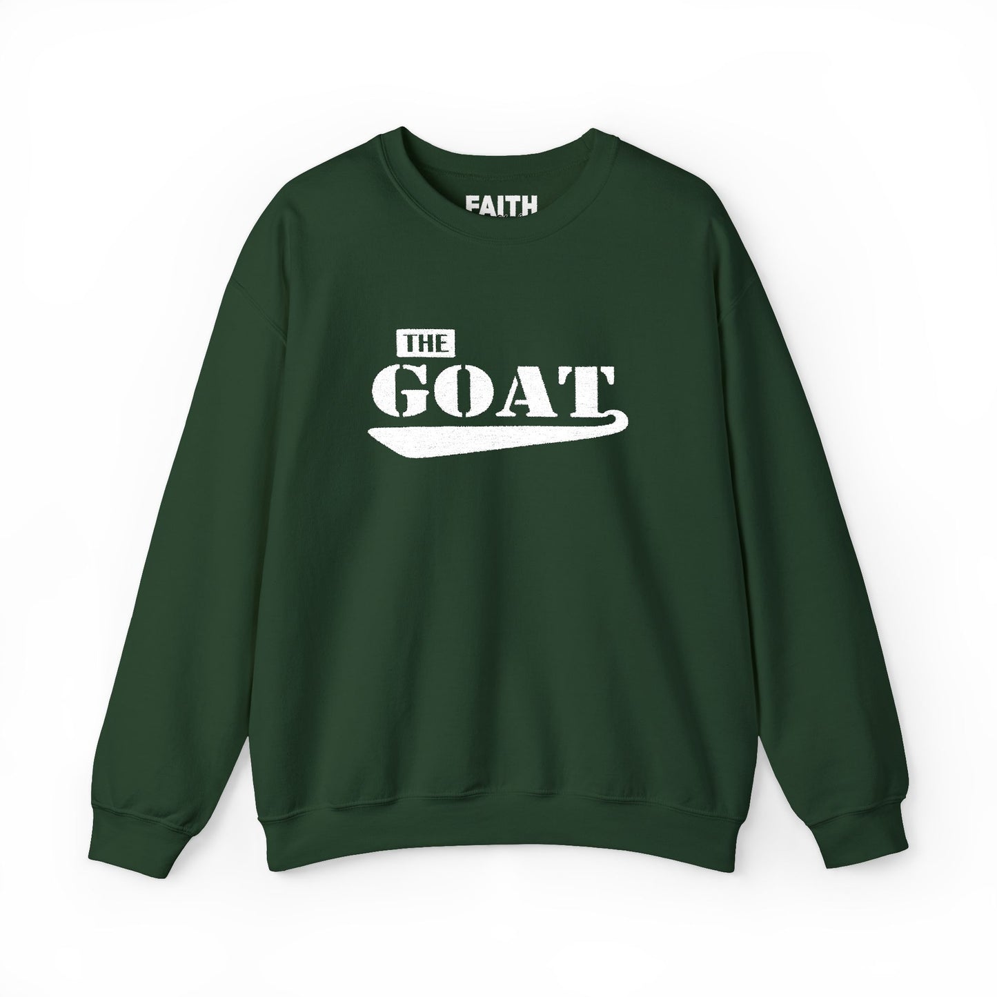 NEW FaithStyles Embroidery The GOAT Crewneck Sweatshirt – Bold White Graphic Pullover