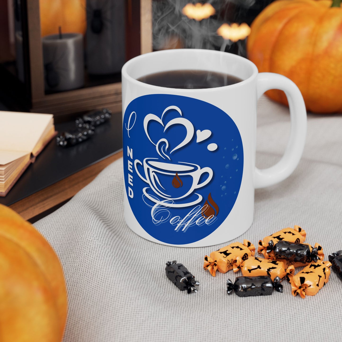 FaithStyles Coffee Mug - "I Need Coffee" Blue Ceramic Mug (11oz & 15oz)