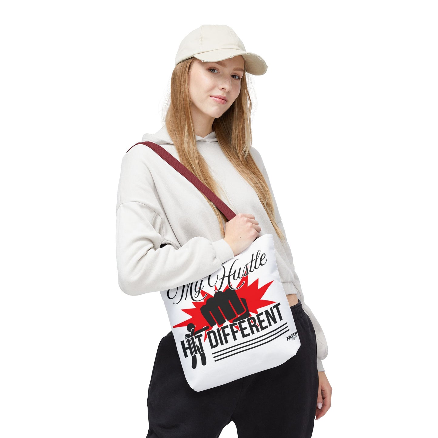 FaithStyles Motivational 'My Hustle, Hit Different' Graphic Tote Bag