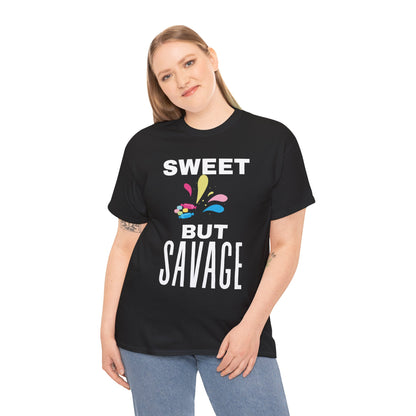 Sweet but Savage Grandma Cotton Tee | Fun Gift for Trendsetters, Everyday Wear, Birthday Party, and Casual Outings
