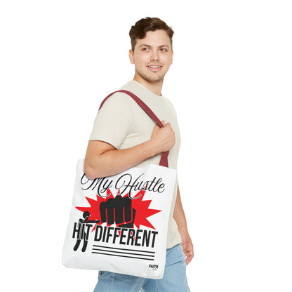 FaithStyles Motivational 'My Hustle, Hit Different' Graphic Tote Bag
