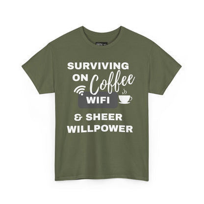 Surviving on Coffee Tee - Unisex Heavy Cotton Shirt, Funny Gift for Coffee Lovers, Perfect for Everyday Wear, Birthday & Holidays