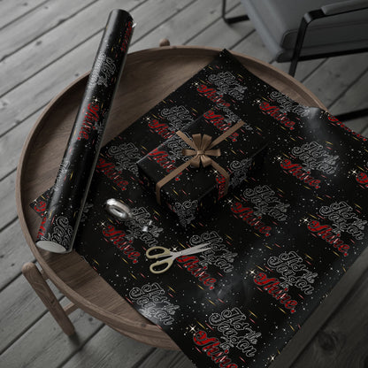 Wrapping Paper Roll — Black Space Pattern with Red 'Ho Ho Ho' Holiday Design