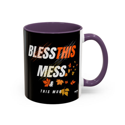 FaithStyles Bless This Mess Coffee Mug, Autumn Mug, Funny Mug Gift, Black Ceramic Mug, Fall Coffee Cup