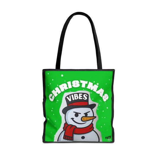 Christmas Vibes Snowman Tote Bag - Festive Holiday Reusable Shopper