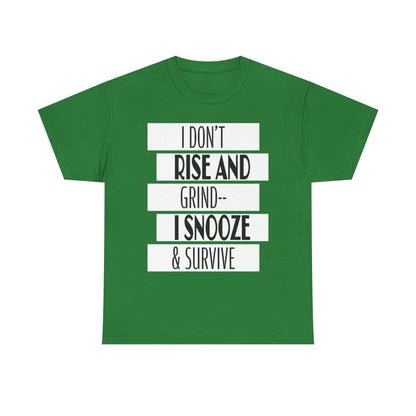 Funny Snooze Survival Tee for Lazy Days, Male's Cotton T-Shirt, Gift for Coffee Lovers, Sleepyhead Apparel, Relaxed Lifestyle Top