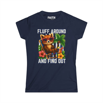 Charming Cat Themed Women's Softstyle Tee | Summer Vibes T-Shirt, Cute Cat Top, Beachy Fun Shirt, Gift for Cat Lovers, Relaxed Wear