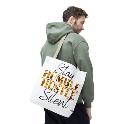 FaithStyles Stay Humble Hustle Silent Tote Bag — Motivational Leopard Print Canvas Tote
