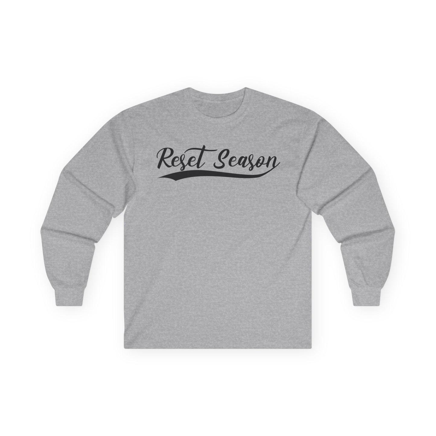 Long Sleeve Tee — "Reset Season" Script Graphic