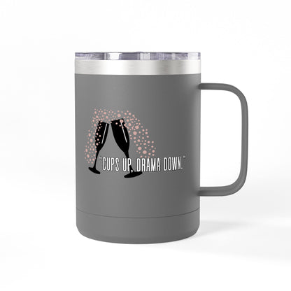 Celebratory Coffee Mug Tumbler, Cheers Gift for Friends, 15oz Drinkware for Parties, Birthdays, Wedding, Fun Gatherings
