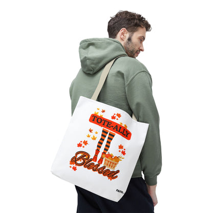 FaithStyles Blessed Holiday Tote Bag, Autumn Tote, Fall Accessories, Gift for Her, Seasonal Shopping Bag, Cute Grocery Bag