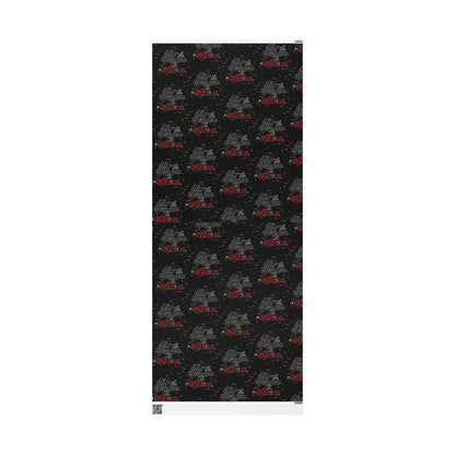 Wrapping Paper Roll — Black Space Pattern with Red 'Ho Ho Ho' Holiday Design