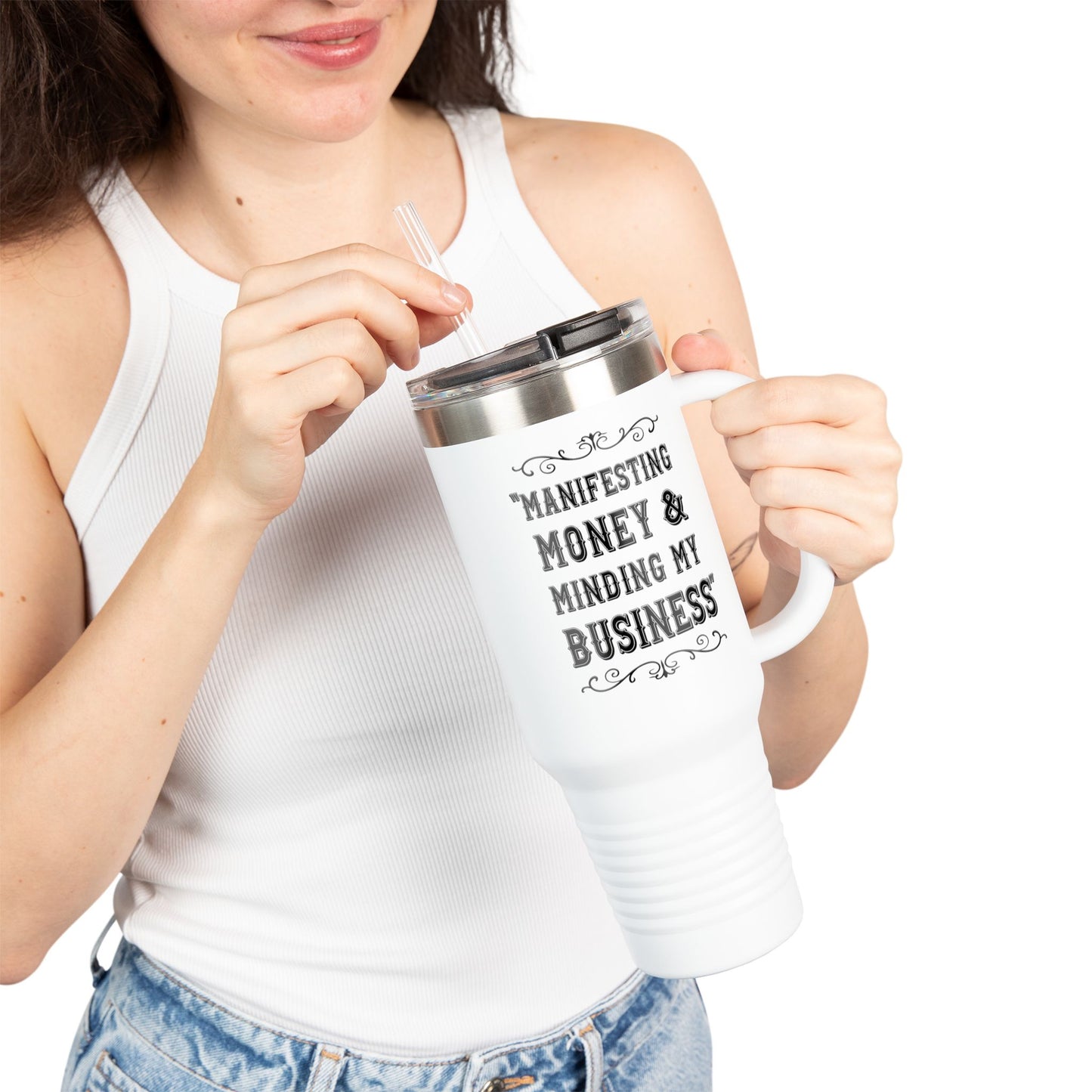 Manifesting Money Insulated Travel Mug, 40oz - Motivational Travel Tumbler, Gift for Entrepreneurs, Daily Affirmation Mug, [...]