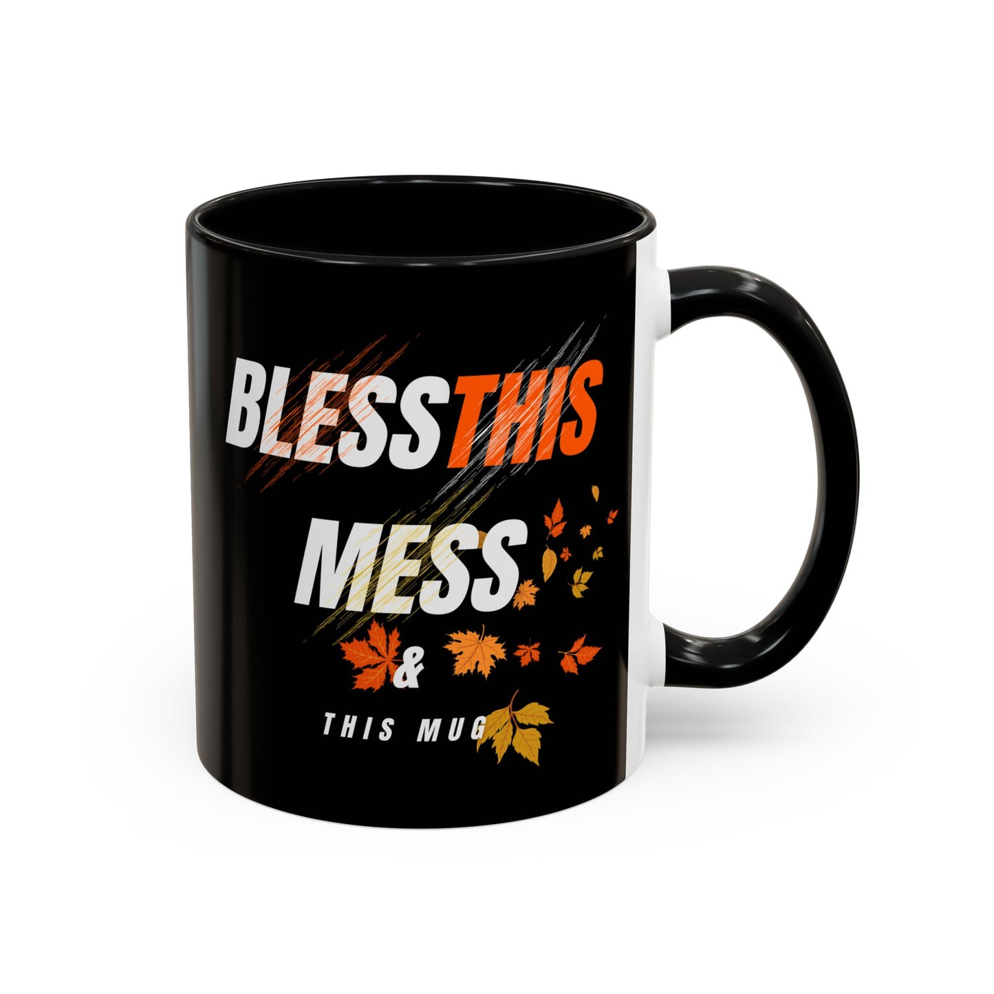 Bless This Mess Coffee Mug, Autumn Mug, Funny Mug Gift, Black Ceramic Mug, Fall Coffee Cup