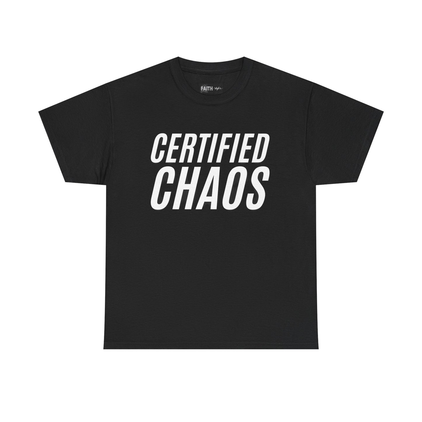 Certified Chaos Unisex Heavy Cotton Tee, Casual Tee, Graphic Tee, Trendy T-Shirt, Gift for Friends, Everyday Wear