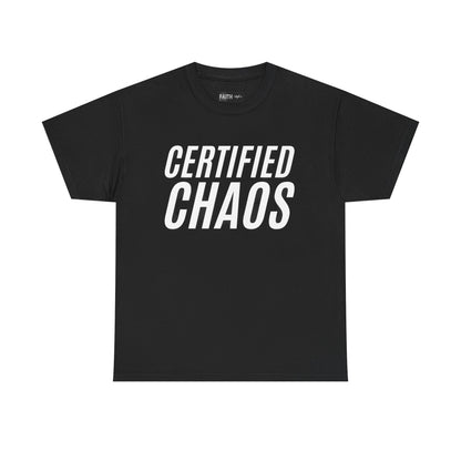 Certified Chaos Unisex Heavy Cotton Tee, Casual Tee, Graphic Tee, Trendy T-Shirt, Gift for Friends, Everyday Wear