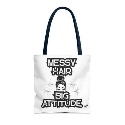 FaithStyles Tote Bag — "Messy Hair Big Attitude" Graphic Tote for Stylish Women