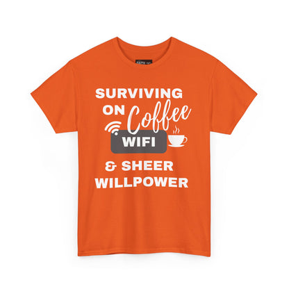 Surviving on Coffee Tee - Unisex Heavy Cotton Shirt, Funny Gift for Coffee Lovers, Perfect for Everyday Wear, Birthday & Holidays
