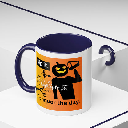 Halloween-Themed Coffee Mug, Sip It Believe It Conquer the Day, Fall Decor, Gift for Pumpkin Lovers, Autumn Kitchenware