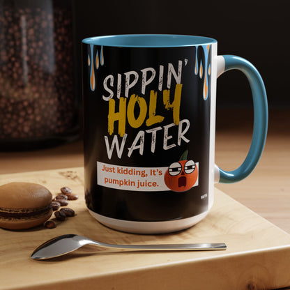 FaithStyles Sippin' Holy Water Coffee Mug, Funny Pumpkin Juice Mug, Halloween Coffee Cup, Unique Gift for Fall, Cute Office Mug, Quirky Kitchenware